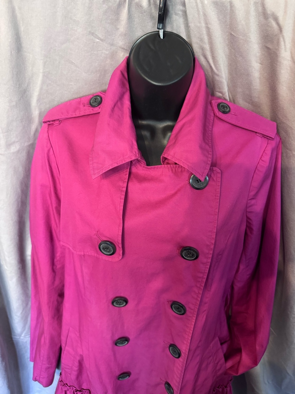 Women’s BB Dakota Vintage Fuchsia Ruffled Hem Trench Coat - Picture 4 of 8